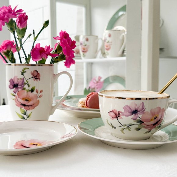 AMBITION FLORES Serwis komplet kawowy 12 el dla 6 os / porcelana