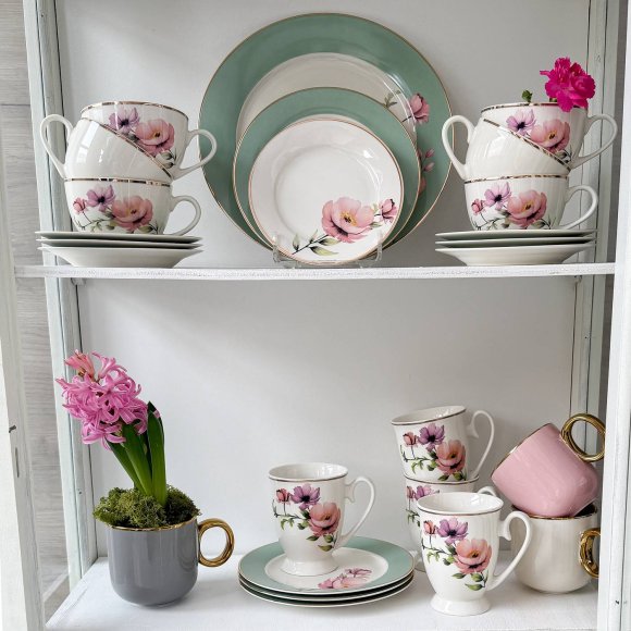 AMBITION FLORES Serwis komplet kawowy 12 el dla 6 os / porcelana