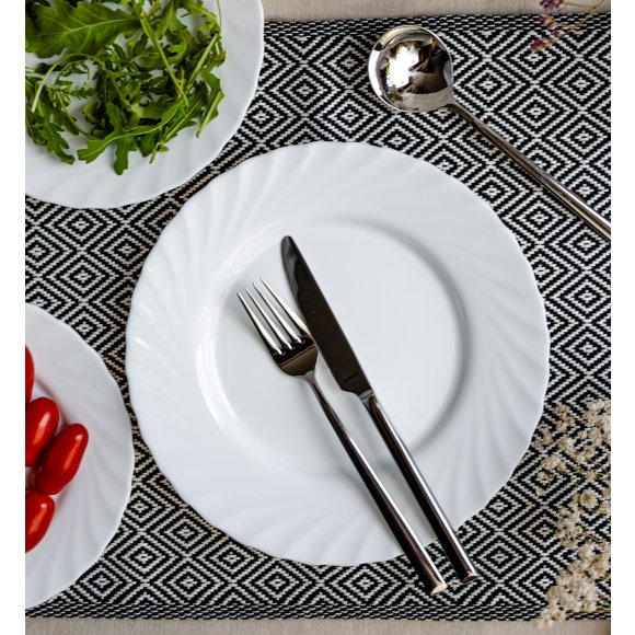 LUMINARC TRIANON WHITE Talerz obiadowy 27 cm - 6 SZT. | biały | szkło hartowane | 68977/V8353