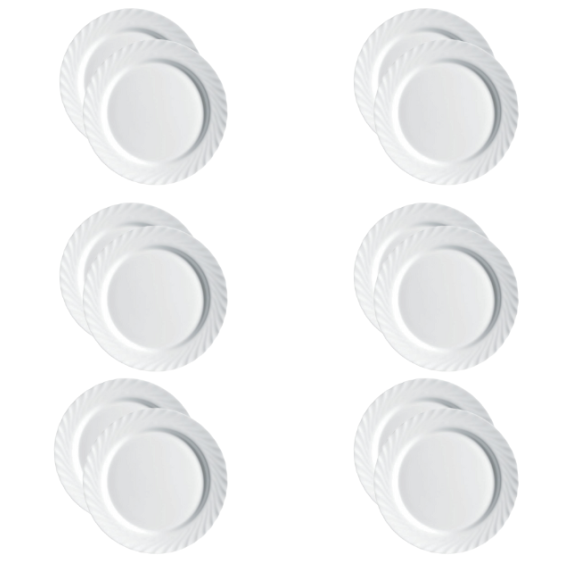 LUMINARC TRIANON WHITE Talerz obiadowy 27 cm - 12 SZT. | biały | szkło hartowane | 68977/V8353