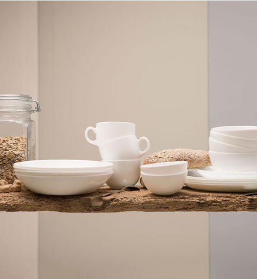 LUMINARC DIWALI WHITE Komplet 6 filiżanek 220 ml ze spodkami 14 cm| biały | szkło hartowane 