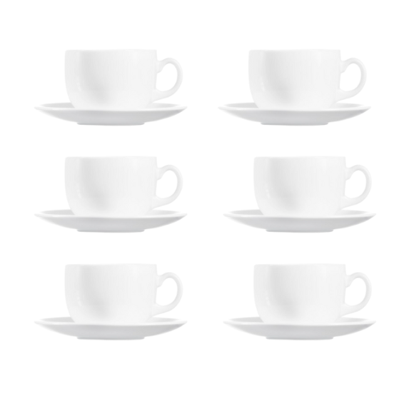 LUMINARC DIWALI WHITE Komplet 6 filiżanek 220 ml ze spodkami 14 cm| biały | szkło hartowane 