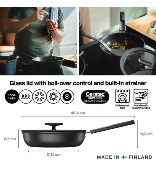 FISKARS HARD FACE Patelnia 26 cm z pokrywką / powłoka Ceratec™ Superior