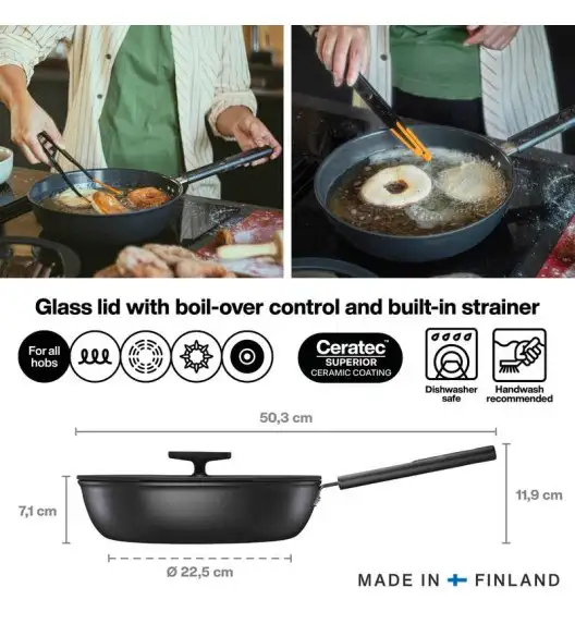 FISKARS HARD FACE Patelnia 28 cm z pokrywką / powłoka Ceratec™ Superior