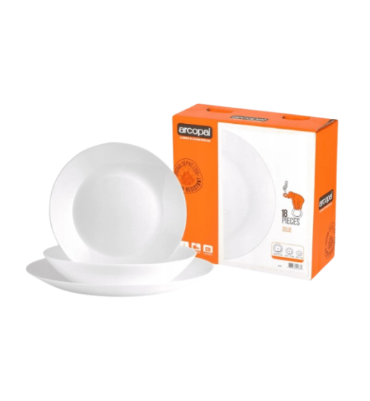LUMINARC ZELIE WHITE Serwis obiadowy 18 el dla 6 osób | szkło hartowane | V3790