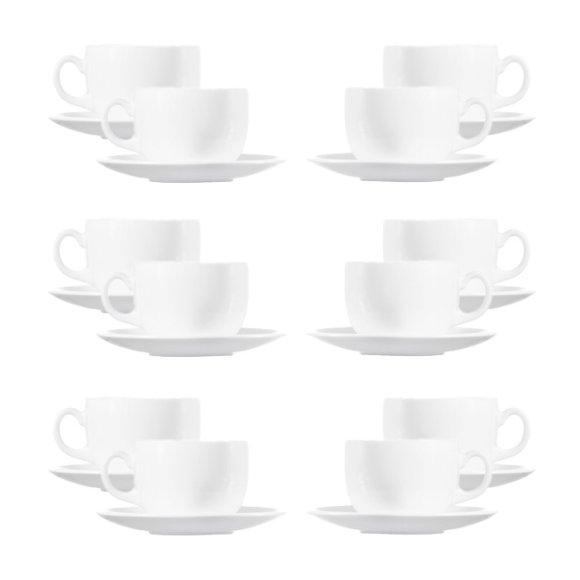 LUMINARC DIWALI WHITE Komplet 12 (2x6) filiżanek 220 ml ze spodkami 14 cm| biały | szkło hartowane 