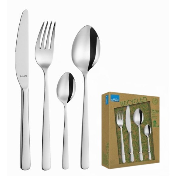 AMEFA PHOENIX Komplet sztućców z recyklingu 24 el dla 6 os w pudełku / połysk / stal nierdzewna 18/0