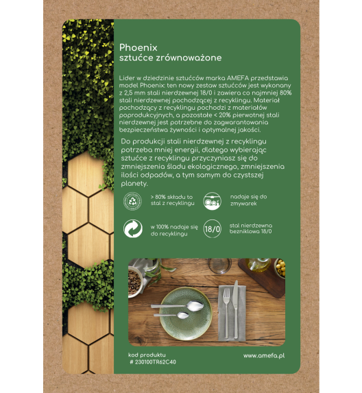 AMEFA PHOENIX Komplet sztućców z recyklingu 24 el dla 6 os w pudełku / połysk / stal nierdzewna 18/0
