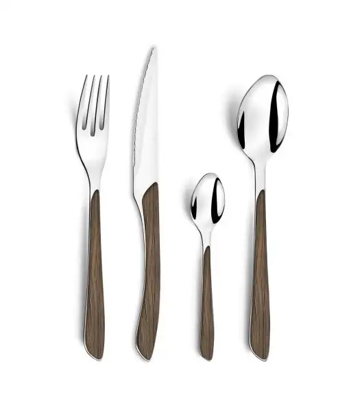 AMEFA ECLAT NATURE Sztućce UE 24 elementy dla 6 osób w pudełku / efekt ciemnego drewna