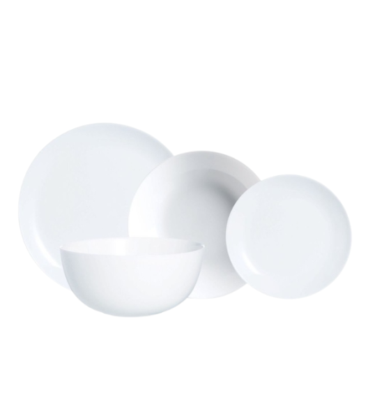 LUMINARC DIWALI WHITE Serwis obiadowy 38 el dla 12 osób | szkło hartowane | V0361