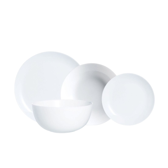 LUMINARC DIWALI WHITE Serwis obiadowy 57 el dla 18 osób | szkło hartowane | V0361