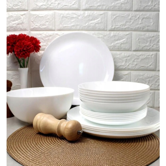 LUMINARC DIWALI WHITE Serwis obiadowy 57 el dla 18 osób | szkło hartowane | V0361