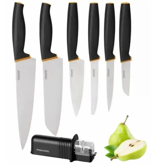 FISKARS CONTROL+ Komplet 6 noży + ostrzałka ceramiczna Roll-Sharp / japońska stal nierdzewna