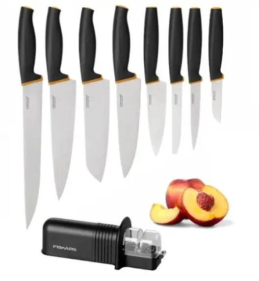 FISKARS CONTROL+ Komplet 8 noży + ostrzałka ceramiczna Roll-Sharp / japońska stal nierdzewna