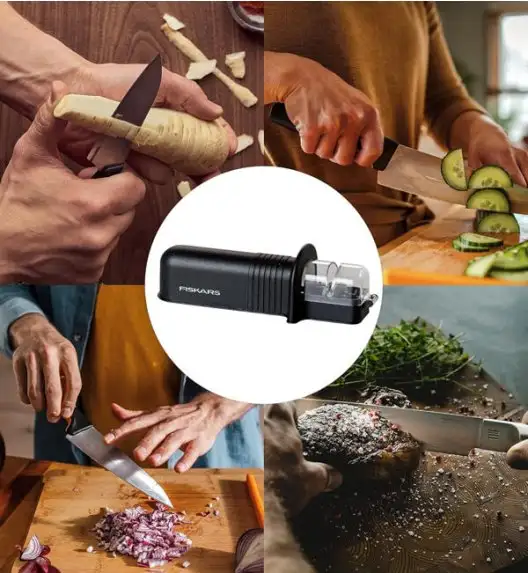 FISKARS CONTROL+ Komplet 8 noży + ostrzałka ceramiczna Roll-Sharp / japońska stal nierdzewna