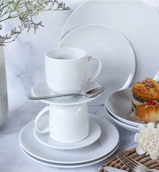 LUBIANA VANILLA Serwis obiadowo - kawowy 40 el dla 6 osób | biała porcelana