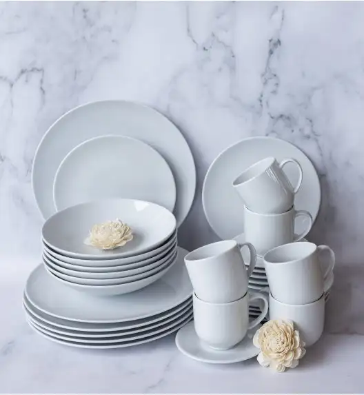 LUBIANA VANILLA Serwis obiadowo - kawowy 76 el dla 12 osób | biała porcelana