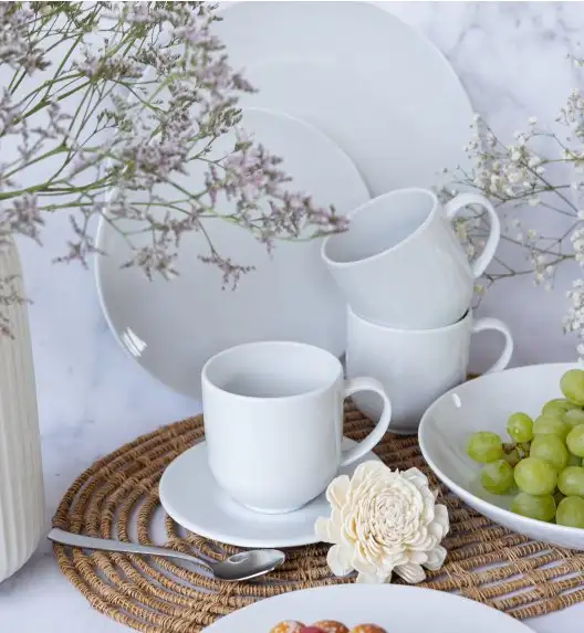 LUBIANA VANILLA Serwis obiadowo - kawowy 94 el dla 18 osób | biała porcelana