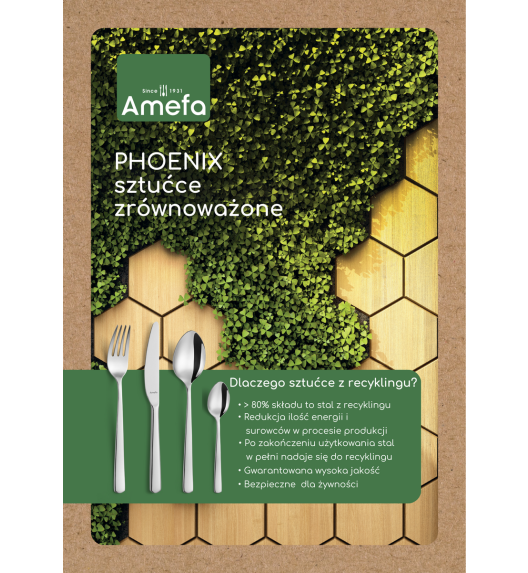 AMEFA PHOENIX Komplet sztućców z recyklingu 72 el dla 18 os w pudełku / połysk / stal nierdzewna 18/0