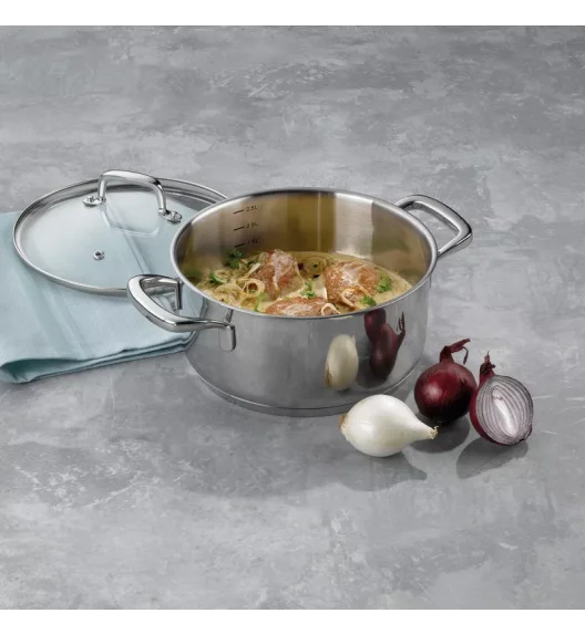 KELA | Flavoria | garnek niski z pokrywką, stal nierdzewna/szkło, 2,4 l, śred. 20 x 10 cm