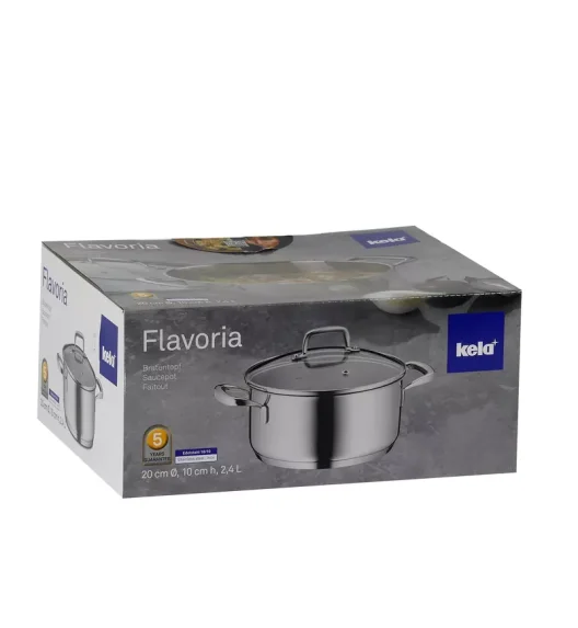 KELA | Flavoria | garnek niski z pokrywką, stal nierdzewna/szkło, 2,4 l, śred. 20 x 10 cm