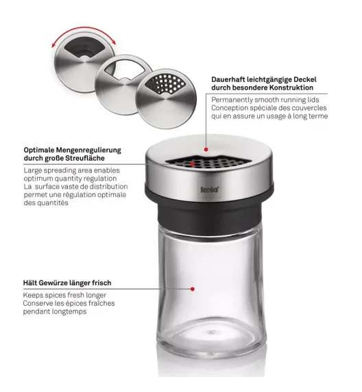 KELA | Miko | dozownik do przypraw, szkło/stal nierdzewna, 0,07 l, śred. 6 x 9,5 cm