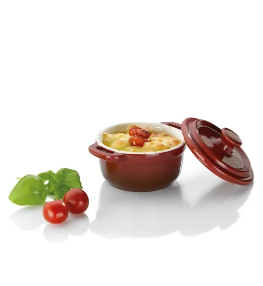 KELA | Malin | naczynie żaroodporne z pokrywką, ceramika, śred. 14 x 9,5 cm, czerwone