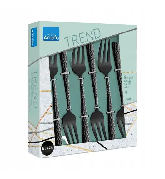 WYPRZEDAŻ! AMEFA FELICITY Sztućce UE Komplet 6x Widelczyk do ciasta w pudełku / czarne / wieczysta gwarancja