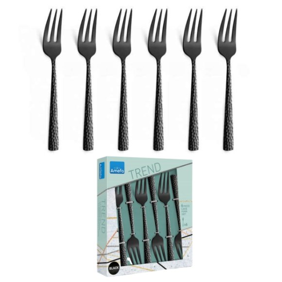 WYPRZEDAŻ! AMEFA FELICITY Sztućce UE Komplet 6x Widelczyk do ciasta w pudełku / czarne / wieczysta gwarancja