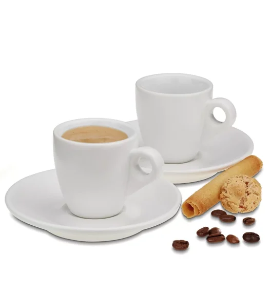 KELA | Mattia | filiżanki do espresso ze spodkami, 2 szt., ceramika, 0,05 l, śred. 12 x 6,5 cm, białe