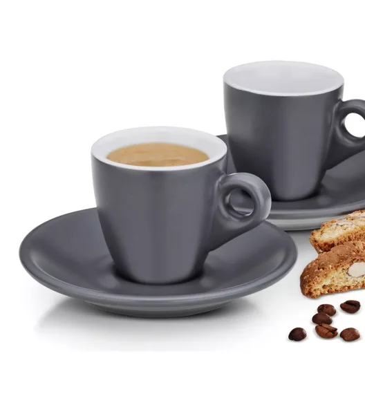 KELA | Mattia | filiżanki do espresso ze spodkami, 2 szt., ceramika, 0,05 l, śred. 12 x 6,5 cm, szare