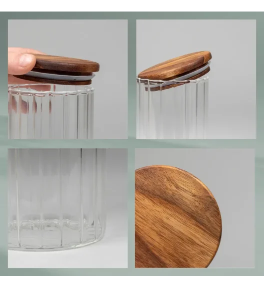 KELA | Dorothea | pojemnik kuchenny, szkło borokrzemowe/drewno akacji, 0,6 l, śred. 9 x 13 cm