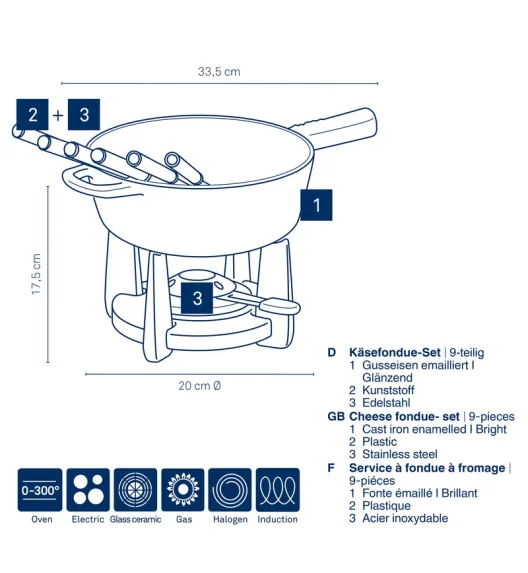 KELA | Calido | zestaw do fondue serowego, dla 6 os., żeliwo, 1,8 l, śred. 20 x 17,5 cm