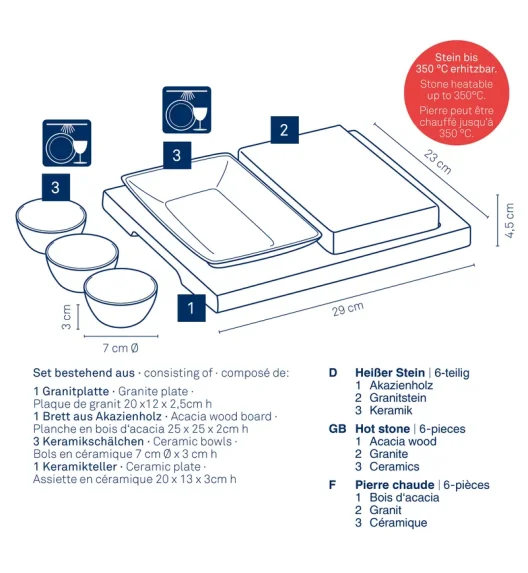 KELA | Country | zestaw do serwowania z kamieniem, granit/ceramika/drewno akacji, 29 x 23 x 4,5 cm