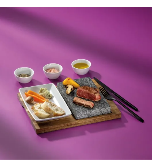 KELA | Country | zestaw do serwowania z kamieniem, granit/ceramika/drewno akacji, 29 x 23 x 4,5 cm