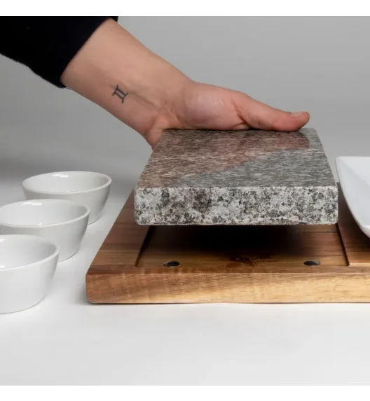 KELA | Country | zestaw do serwowania z kamieniem, granit/ceramika/drewno akacji, 29 x 23 x 4,5 cm