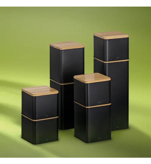 KELA | Kiril | pojemnik kuchenny, metal/bambus, 0,8 l, 11,5 x 11,5 x 9,5 cm