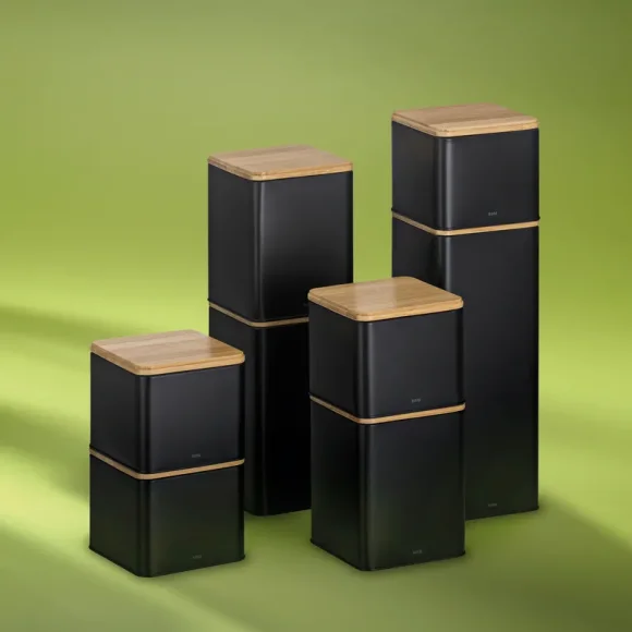 KELA | Kiril | pojemnik kuchenny, metal/bambus, 1,4 l, 11,5 x 11,5 x 14,5 cm