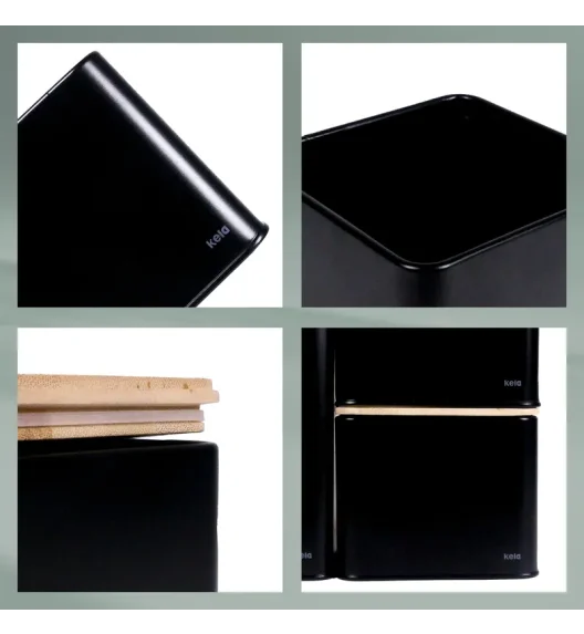 KELA | Kiril | pojemnik kuchenny, metal/bambus, 1,4 l, 11,5 x 11,5 x 14,5 cm