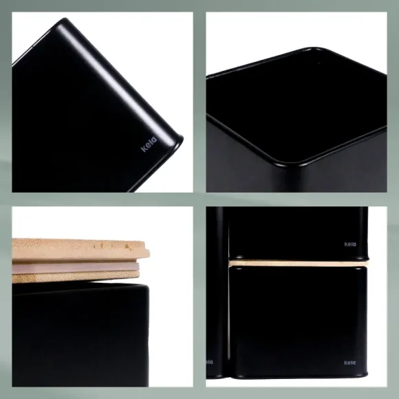 KELA | Kiril | pojemnik kuchenny, metal/bambus, 1,4 l, 11,5 x 11,5 x 14,5 cm