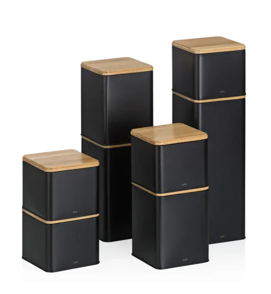 KELA | Kiril | pojemnik kuchenny, metal/bambus, 1,4 l, 11,5 x 11,5 x 14,5 cm