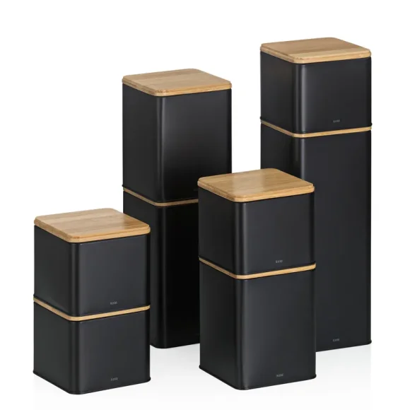 KELA | Kiril | pojemnik kuchenny, metal/bambus, 1,4 l, 11,5 x 11,5 x 14,5 cm