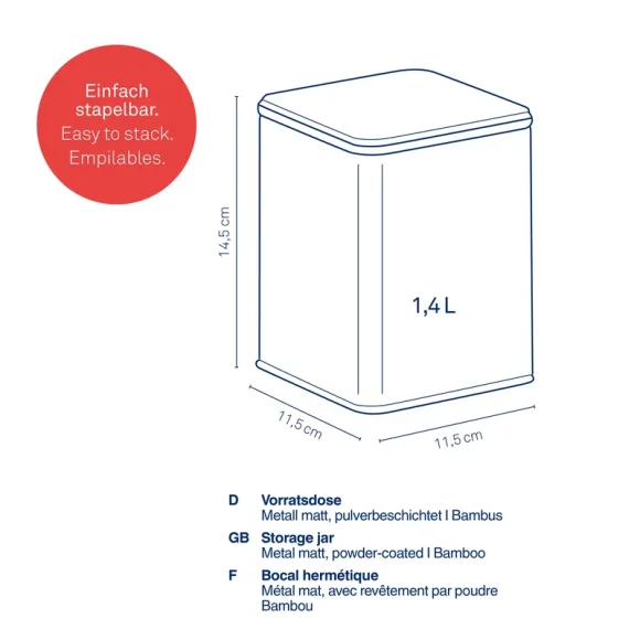 KELA | Kiril | pojemnik kuchenny, metal/bambus, 1,4 l, 11,5 x 11,5 x 14,5 cm