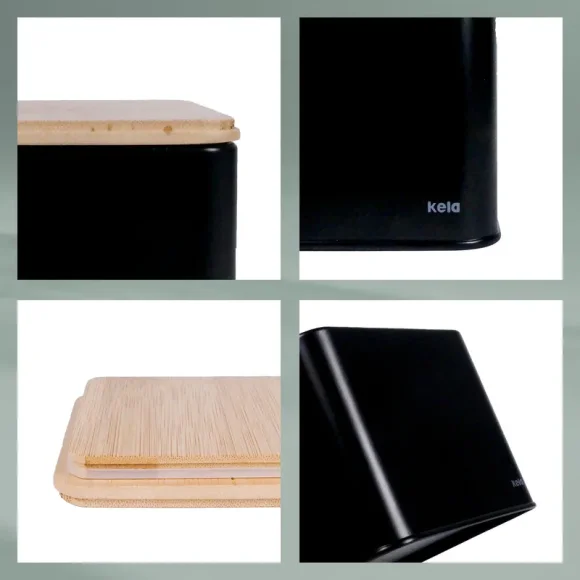 KELA | Kiril | pojemnik kuchenny, metal/bambus, 1,4 l, 11,5 x 11,5 x 14,5 cm