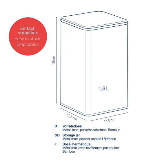 KELA | Kiril | pojemnik kuchenny, metal/bambus, 1,6 l, 11,5 x 11,5 x 19 cm