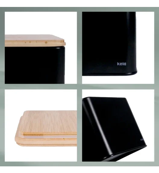 KELA | Kiril | pojemnik kuchenny, metal/bambus, 1,6 l, 11,5 x 11,5 x 19 cm