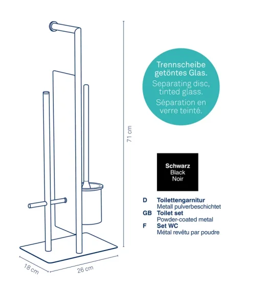 KELA | Style | zestaw toaletowy z przegrodą, 71 cm, czarny