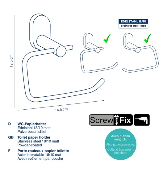 KELA | Alessio | uchwyt na papier toaletowy, stal nierdzewna 18/10, 14,5 x 7,5 x 12,5 cm, czarny