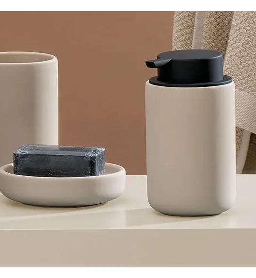 KELA | Sana | dozownik do mydła, ceramika gumowana/tworzywo sztuczne, 0,3 l, śred. 8 x 14 cm, beżowy