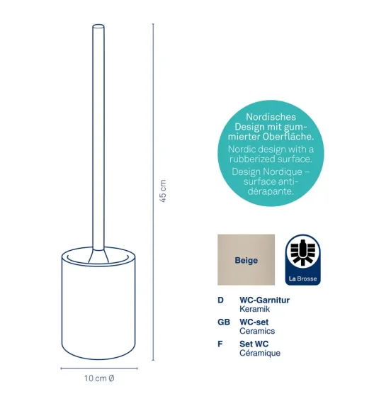 KELA | Sana | zestaw do WC, ceramika gumowana/tworzywo sztuczne, śred. 10 x 45 cm, beżowy